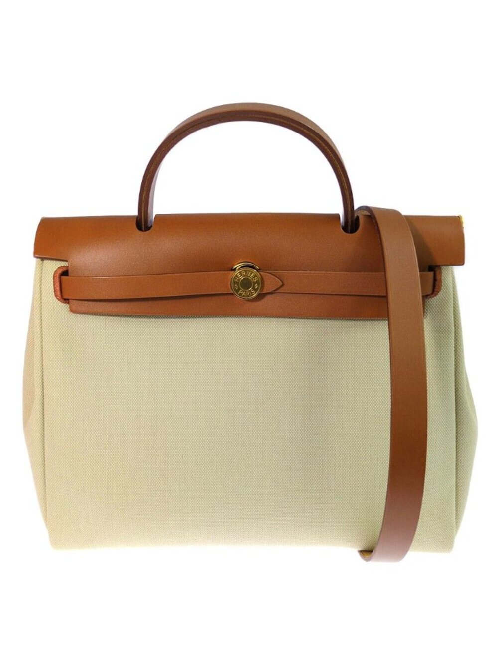 Hermes Herbag Zip PM Gold 2-Way Hand Shoulder Strap Bag Beige